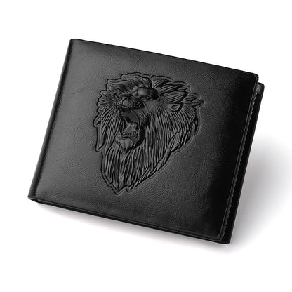 Cartera con cremallera para hombre con estampado de león en relieve