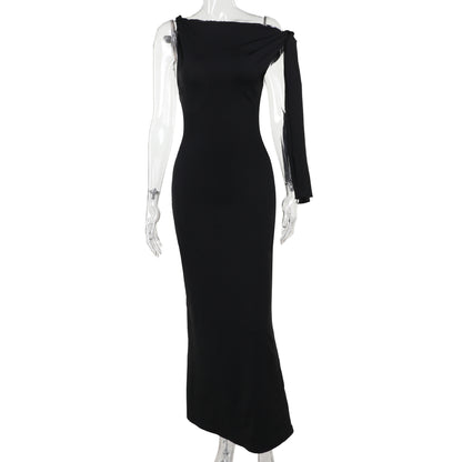 Vestido largo de cinta con un solo hombro, ajustado, sin mangas, para fiesta de noche, club, para mujer
