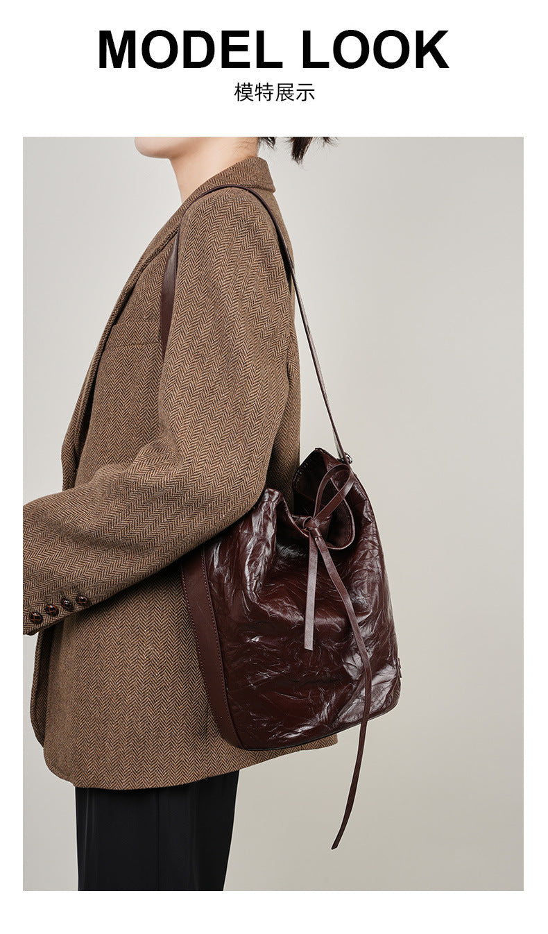 Leather Bucket Tote Bag