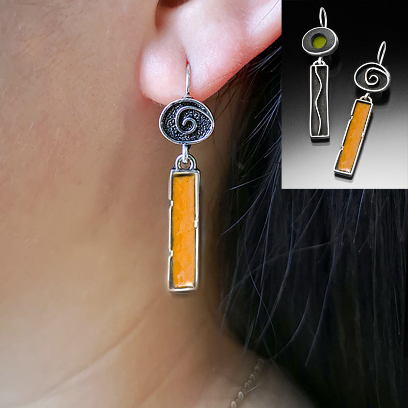 Fashion Personality Asymmetric Color Rectangular Earrings