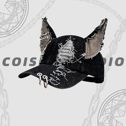 Waste Soil Wind – Baseballkappe aus gewaschenem Denim mit Hundeohren