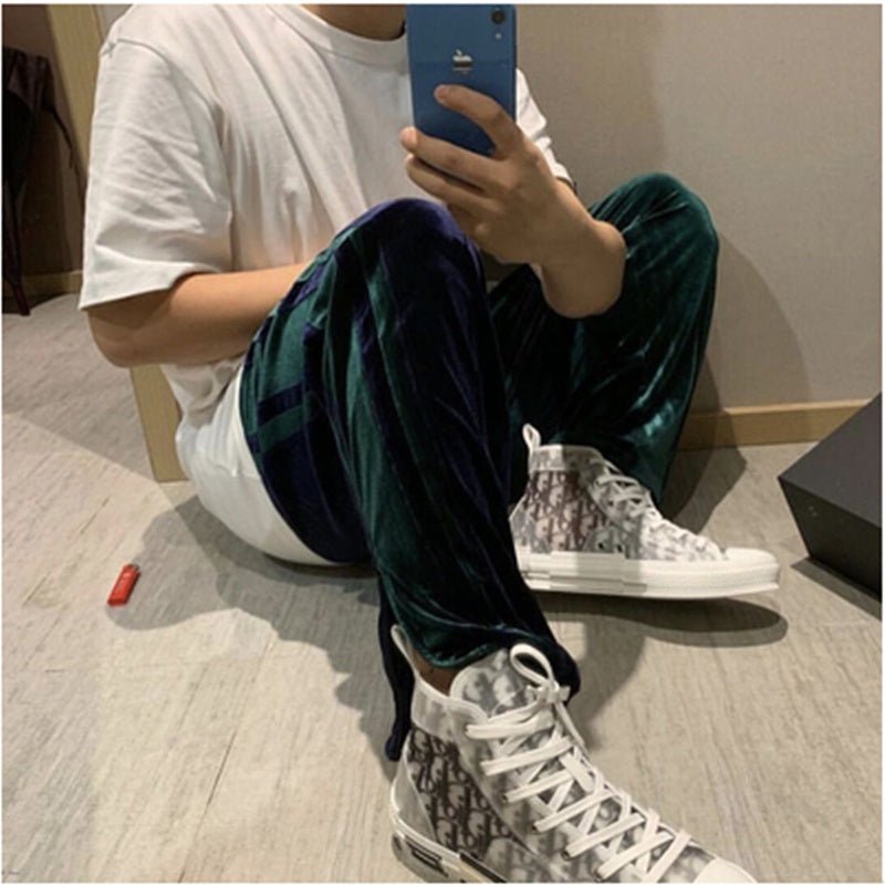 Velour Track Pants Men Women Hip Hop Fashionable Velvet Pan - BAGMODA