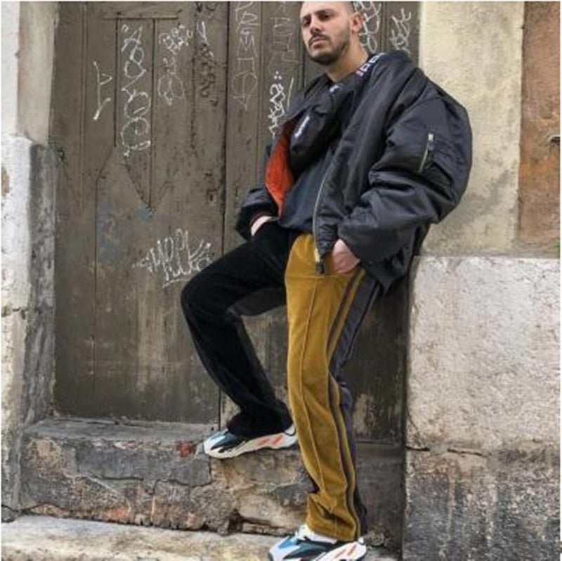 Velour Track Pants Men Women Hip Hop Fashionable Velvet Pan - BAGMODA