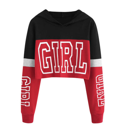 Sudadera con capucha y top corto para mujer, con retazos y letras