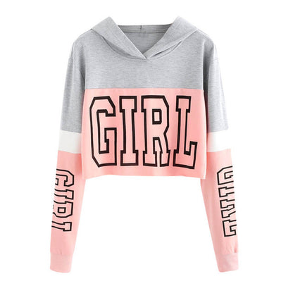 Sudadera con capucha y top corto para mujer, con retazos y letras