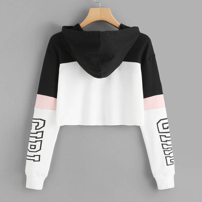 Sudadera con capucha y top corto para mujer, con retazos y letras