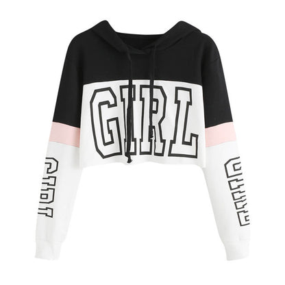 Sudadera con capucha y top corto para mujer, con retazos y letras