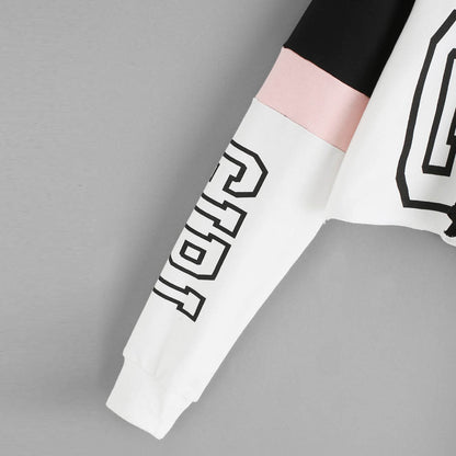 Sudadera con capucha y top corto para mujer, con retazos y letras