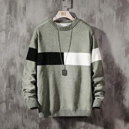 Loose Casual  Round Neck Pullover Korean Color Block Sweater