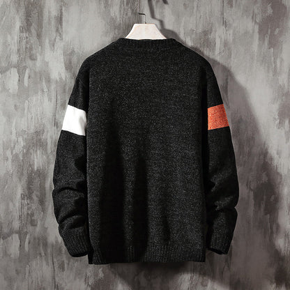 Loose Casual  Round Neck Pullover Korean Color Block Sweater