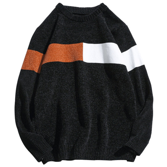 Loose Casual  Round Neck Pullover Korean Color Block Sweater