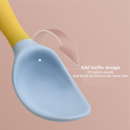Cuchara de silicona para bebés, juego de utensilios auxiliares para alimentos, para aprender a comer, tenedor suave y flexible, vajilla para niños pequeños