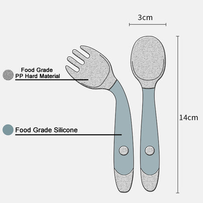 Cuchara de silicona para bebés, juego de utensilios auxiliares para alimentos, para aprender a comer, tenedor suave y flexible, vajilla para niños pequeños