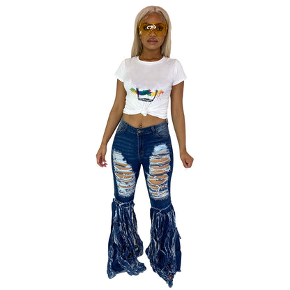 Pantalones vaqueros rotos casuales para mujer Pantalones vaqueros largos Pantalones vaqueros largos