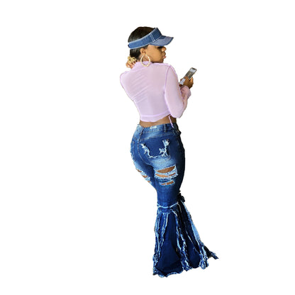 Pantalones vaqueros rotos casuales para mujer Pantalones vaqueros largos Pantalones vaqueros largos