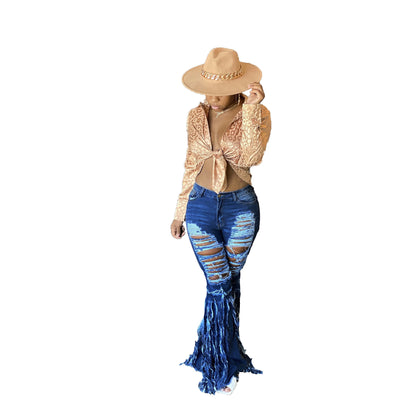 Pantalones vaqueros rotos casuales para mujer Pantalones vaqueros largos Pantalones vaqueros largos