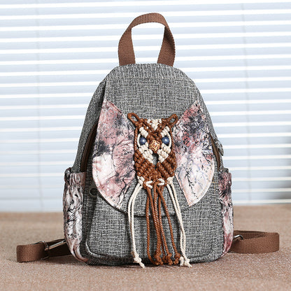 Mochila de lona con borlas