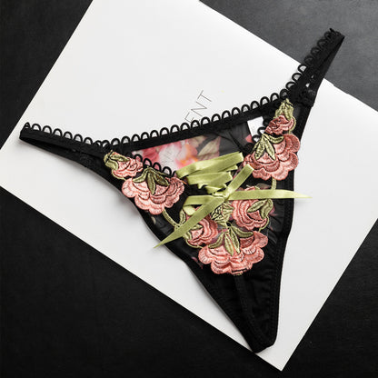 Tanga sexy de encaje para mujer, pantalones de cintura baja