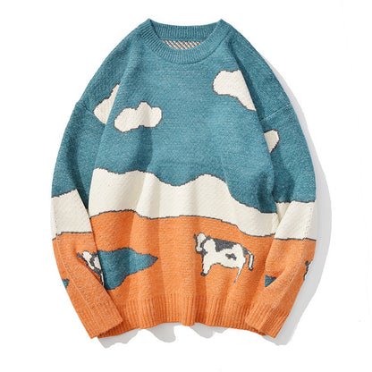 Men's Round Neck Sweater Cartoon Loose Lazy Style