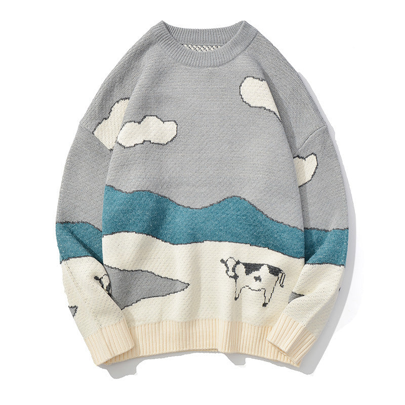 Men's Round Neck Sweater Cartoon Loose Lazy Style