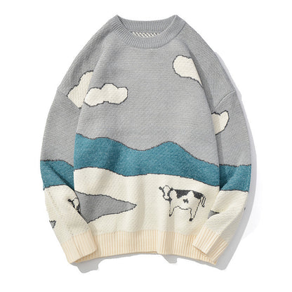Men's Round Neck Sweater Cartoon Loose Lazy Style