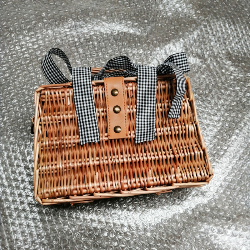 Hand-woven Small Square Bag Portable Rattan Bag
