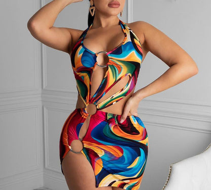 Adogirl Sommer Aushöhlen Halter Kleid Sexy Backless Frauen Multicolor Abend Party Club Strand Tragen Dünne Mini Kleider Vestido