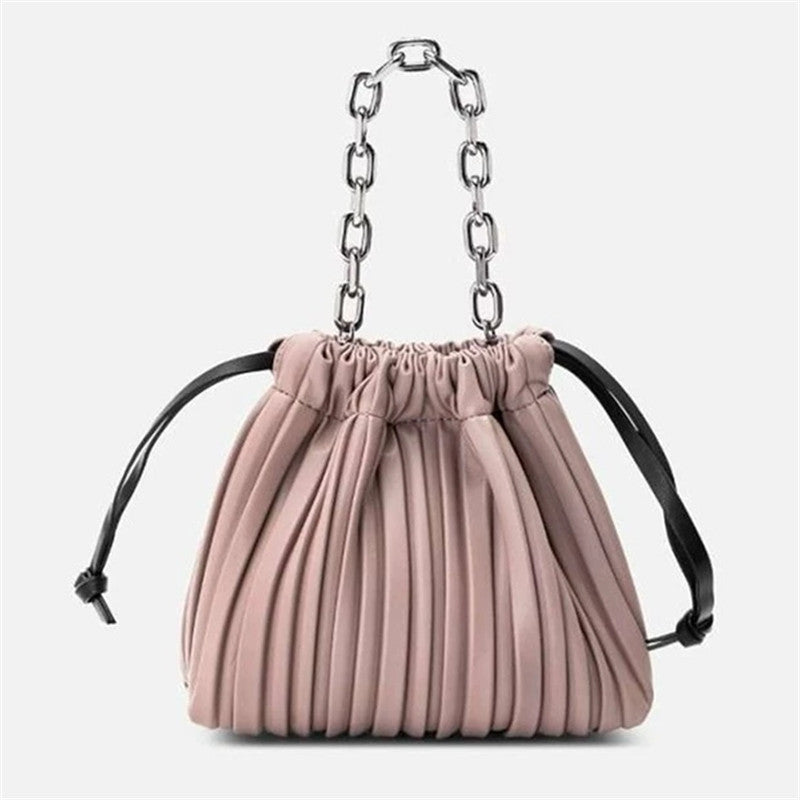 Stitching Ruffled Drawstring Bucket Bag Women's Shoulder Diagonal Womens Bag