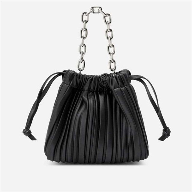 Stitching Ruffled Drawstring Bucket Bag Women's Shoulder Diagonal Womens Bag