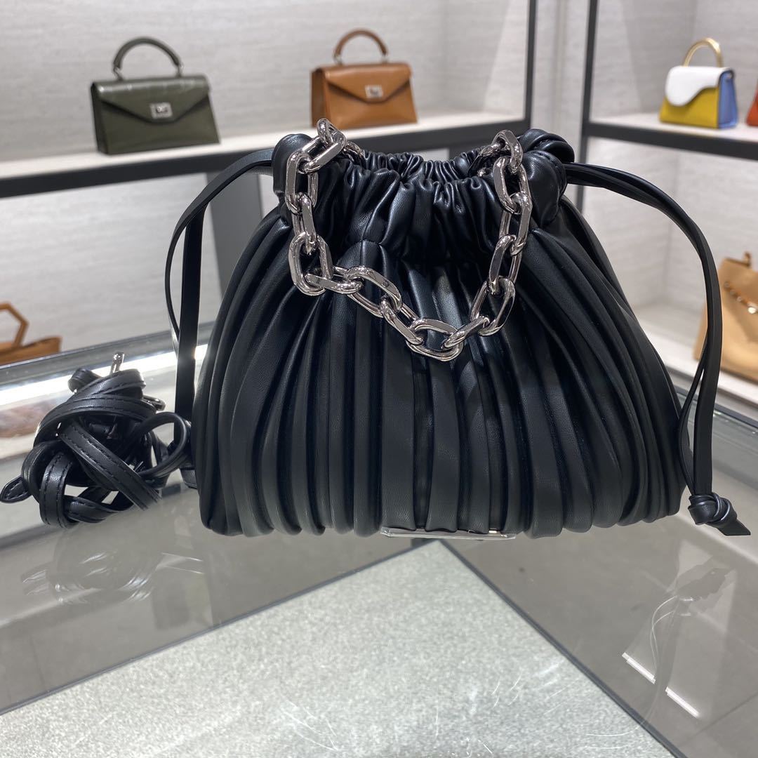 Stitching Ruffled Drawstring Bucket Bag Women's Shoulder Diagonal Womens Bag