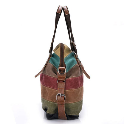Schultertasche aus Canvas mit Regenbogenstreifen