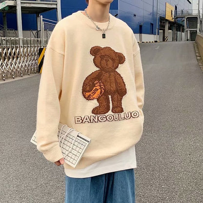 Korean Version Of Bear Sweater Crew Neck Sweater