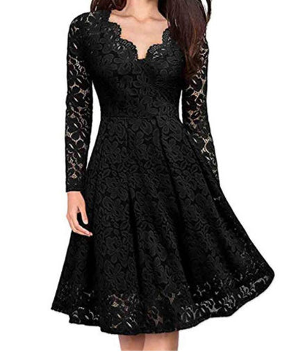 Vestidos de mujer con escote en V y hombros descubiertos, vestido de fiesta de noche de encaje, vestido de manga larga para primavera y otoño, Vestido de Invierno para mujer