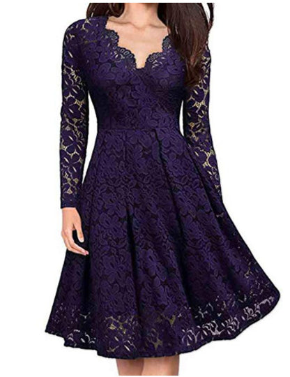 Vestidos de mujer con escote en V y hombros descubiertos, vestido de fiesta de noche de encaje, vestido de manga larga para primavera y otoño, Vestido de Invierno para mujer