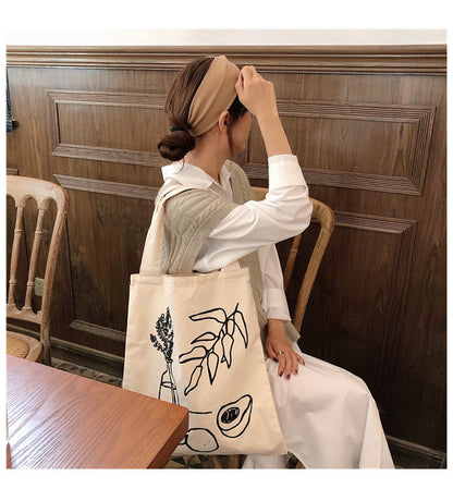 Bolso de lona estilo perezoso con diseño de línea Camellia