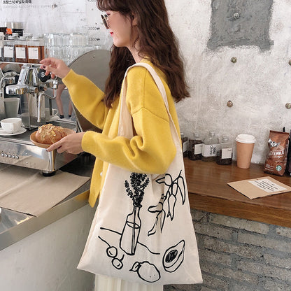 Bolso de lona estilo perezoso con diseño de línea Camellia