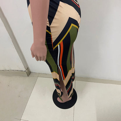 Vestido largo ajustado sin mangas con estampado de rayas de colores y abertura lateral para mujer