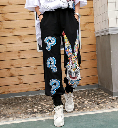 Pantalones anchos de verano con lentejuelas y dibujos animados para mujer