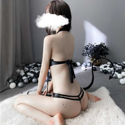 Lencería erótica sexy de una pieza con chaqueta de cuero ajustada