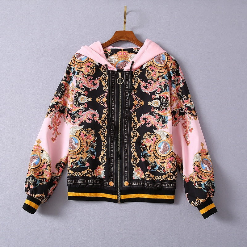 New Hooded Jacket Coat Thread Pants Print Fashion Suit Women