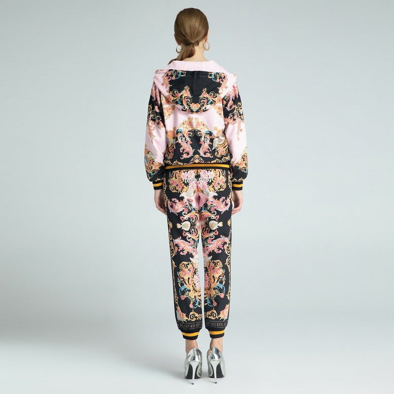 New Hooded Jacket Coat Thread Pants Print Fashion Suit Women