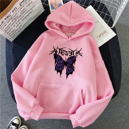 Sudadera con capucha oscura estilo punk con mariposas grandes de Harajuku