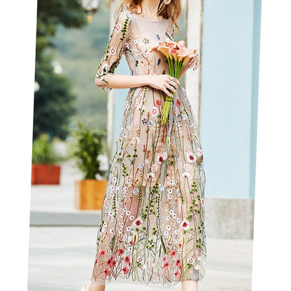 Vestido floral de fiesta para mujer, 2 piezas, estilo bohemio, de malla