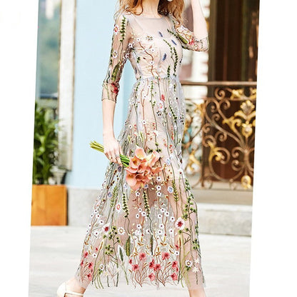 Vestido floral de fiesta para mujer, 2 piezas, estilo bohemio, de malla