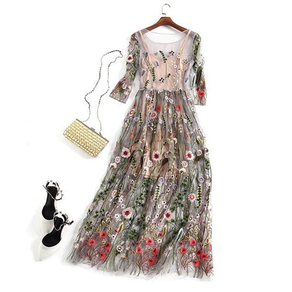 Vestido floral de fiesta para mujer, 2 piezas, estilo bohemio, de malla