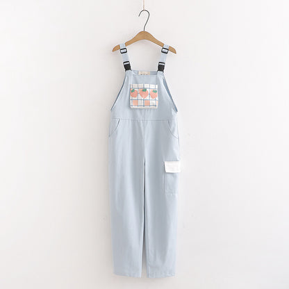 Pantalones de tirantes Harajuku Kawaii para mujer, dulces cuadros fresa