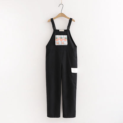 Pantalones de tirantes Harajuku Kawaii para mujer, dulces cuadros fresa