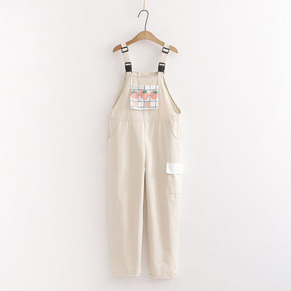 Pantalones de tirantes Harajuku Kawaii para mujer, dulces cuadros fresa