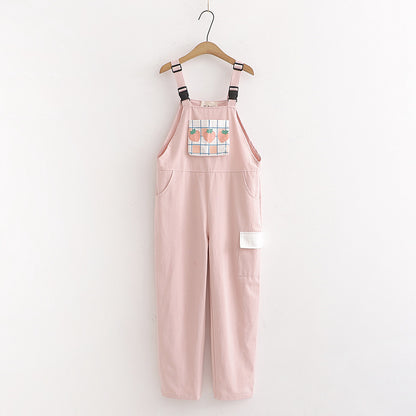 Pantalones de tirantes Harajuku Kawaii para mujer, dulces cuadros fresa