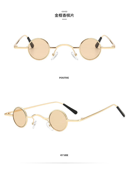 Gafas de sol retro con montura redonda súper pequeña para hombres y mujeres, gafas de sol estilo príncipe, gafas de sol estilo hip hop.